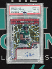 2022 Mosaic Garrett Wilson Choice Fusion Red/Yellow Rookie Auto PSA 10