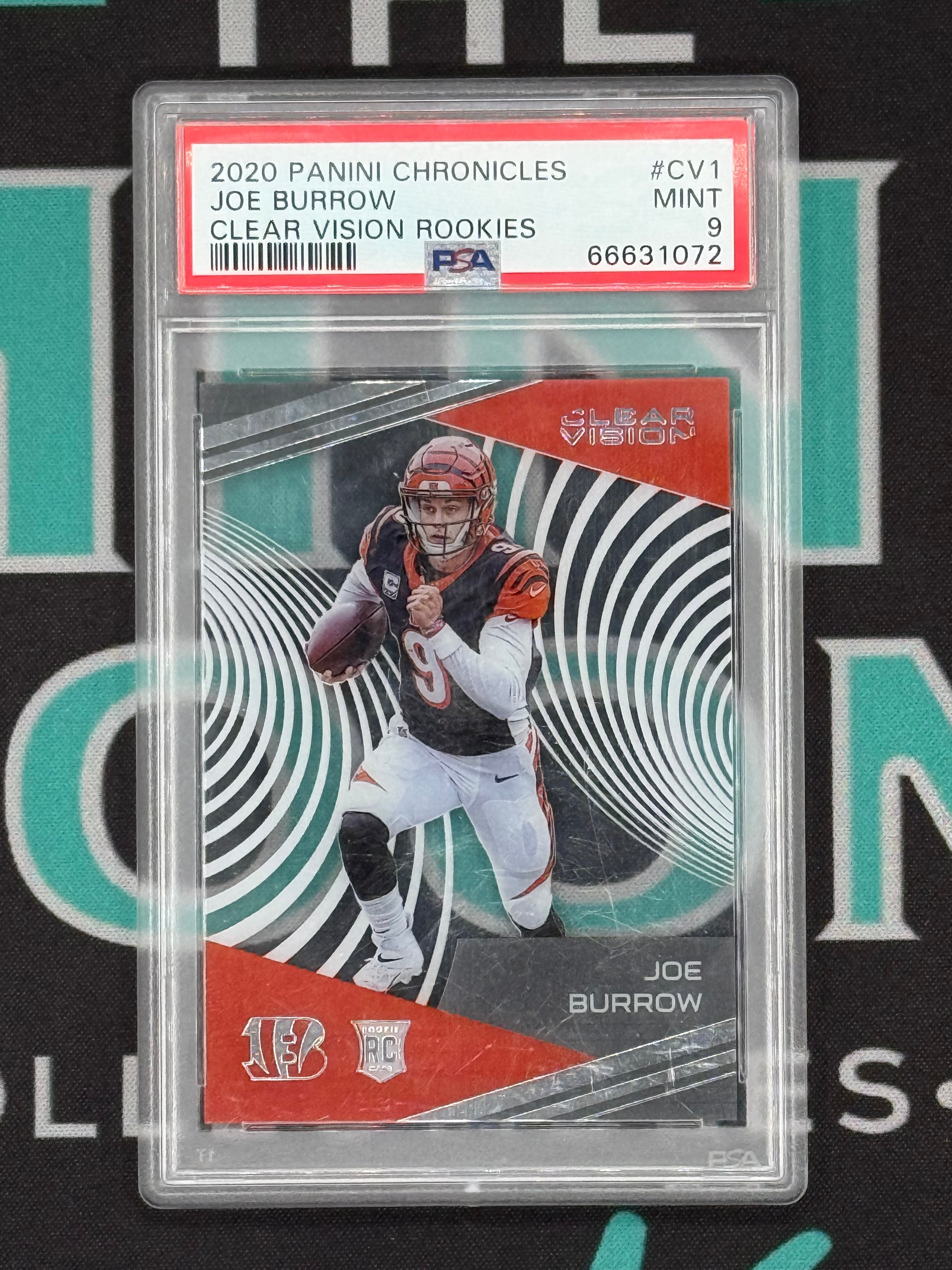 2020 Panini Chronicles Joe Burrow Clear Vision Rookies PSA 9