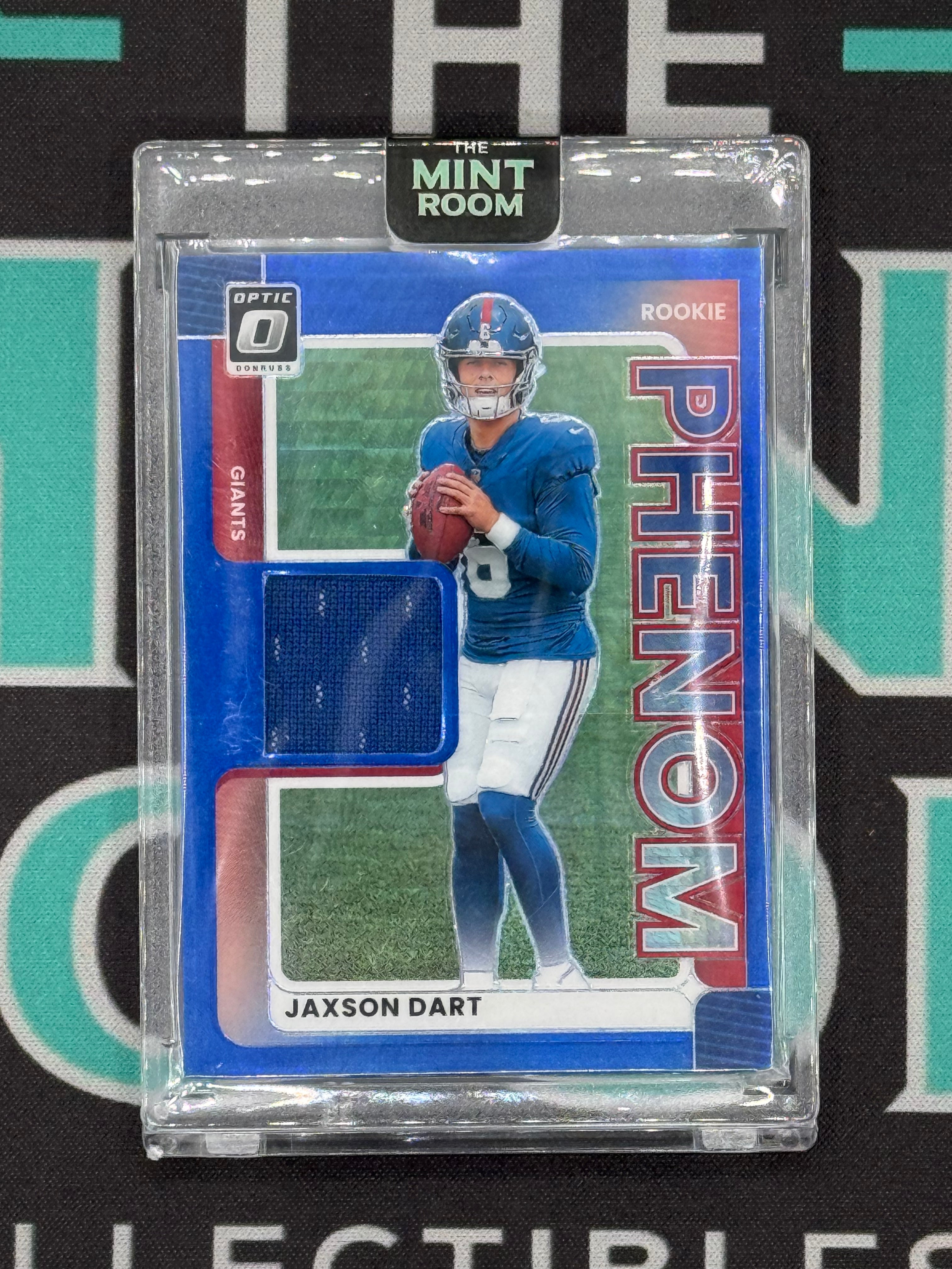 2025 Donruss Optic Jaxson Dart Rookie Patch Blue Parallel