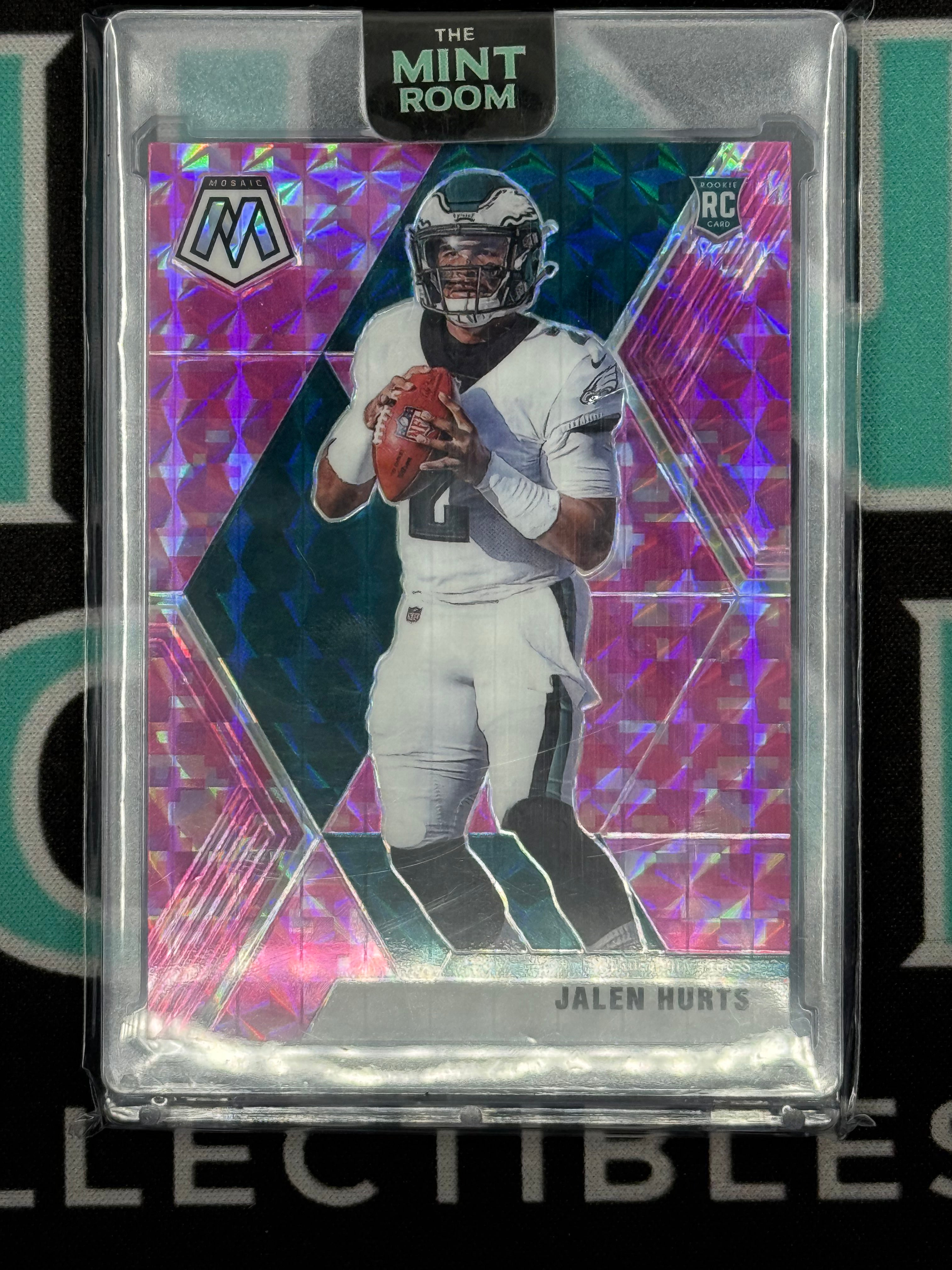 2020 Mosaic Jalen Hurts Pink Camo Prizm Rookie Card
