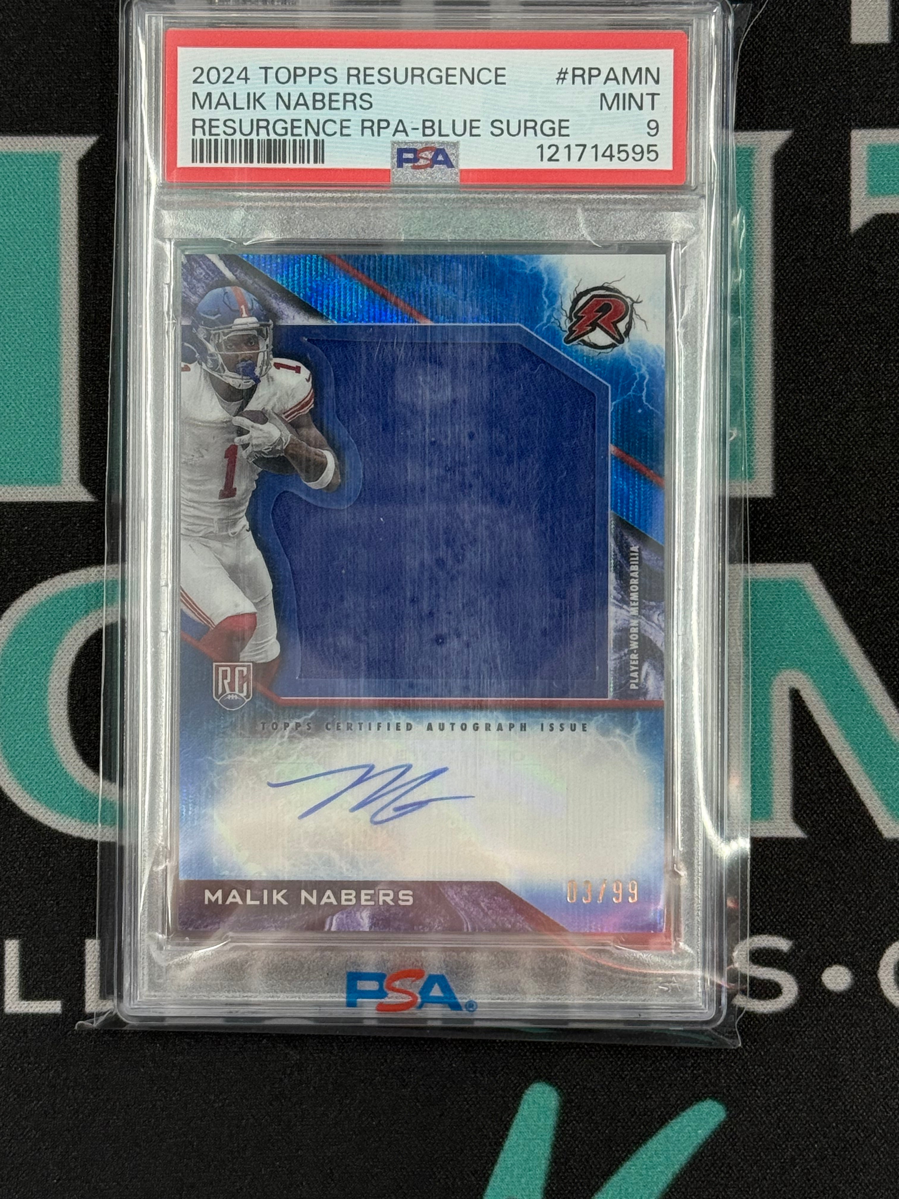 2024 Resurgence Malik Nabers Rookie Patch Autograph Blue /99 PSA 9