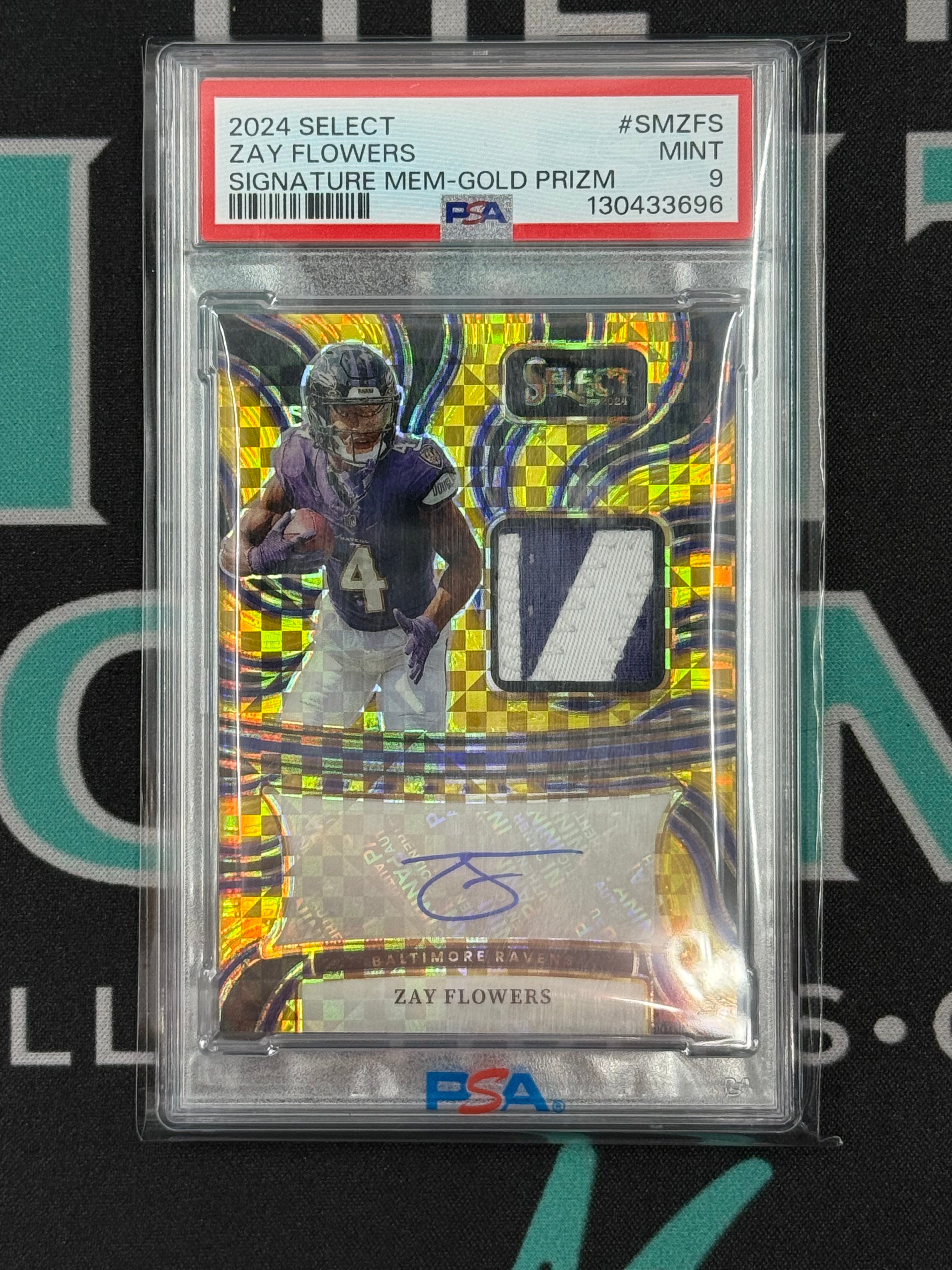 2024 Select Zay Flowers Signature Memorabilia Gold Prizm /10 PSA 9