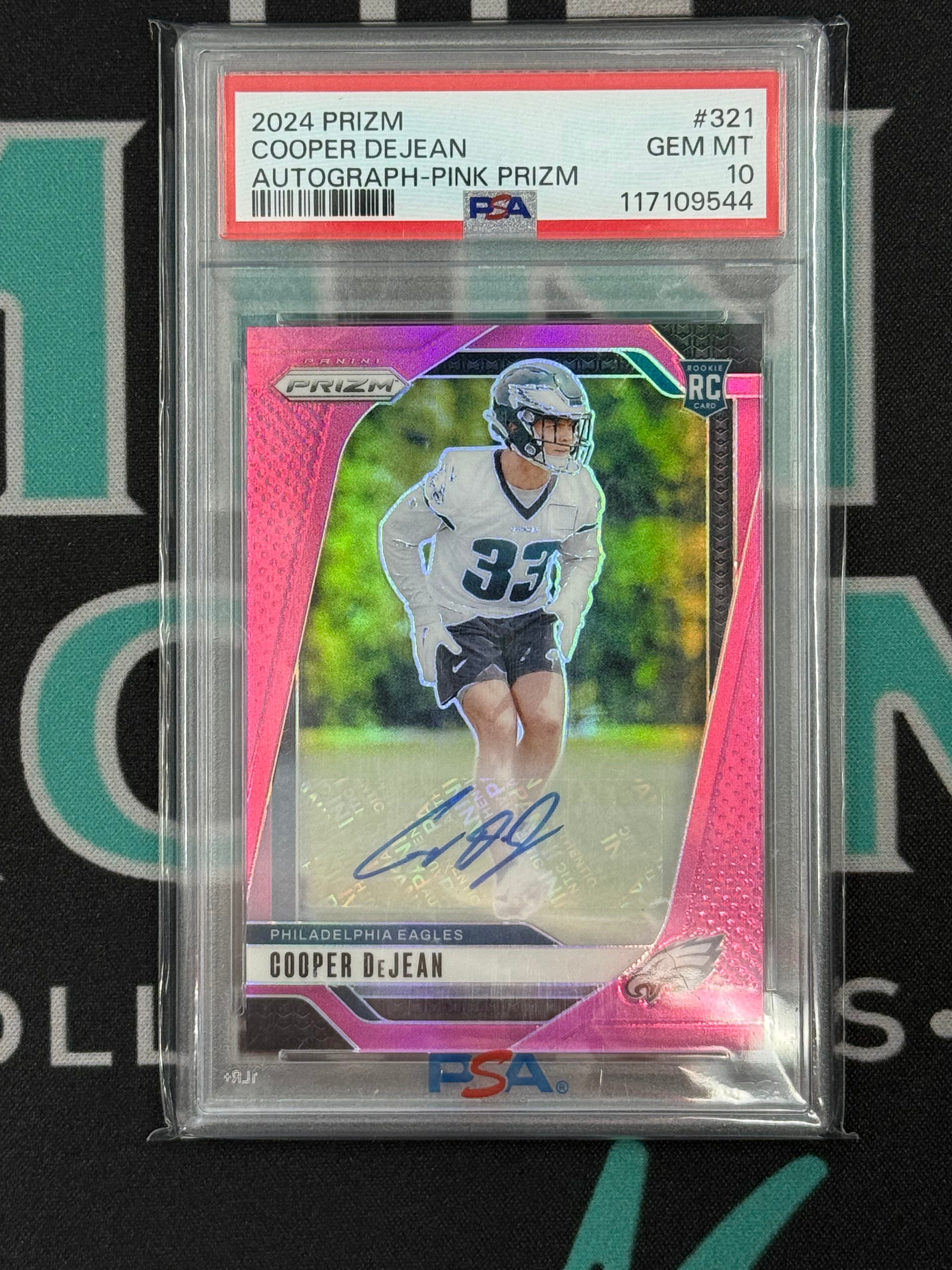 2024 Prizm Cooper Dejean Autograph Pink Prizm Rookie Card PSA 10