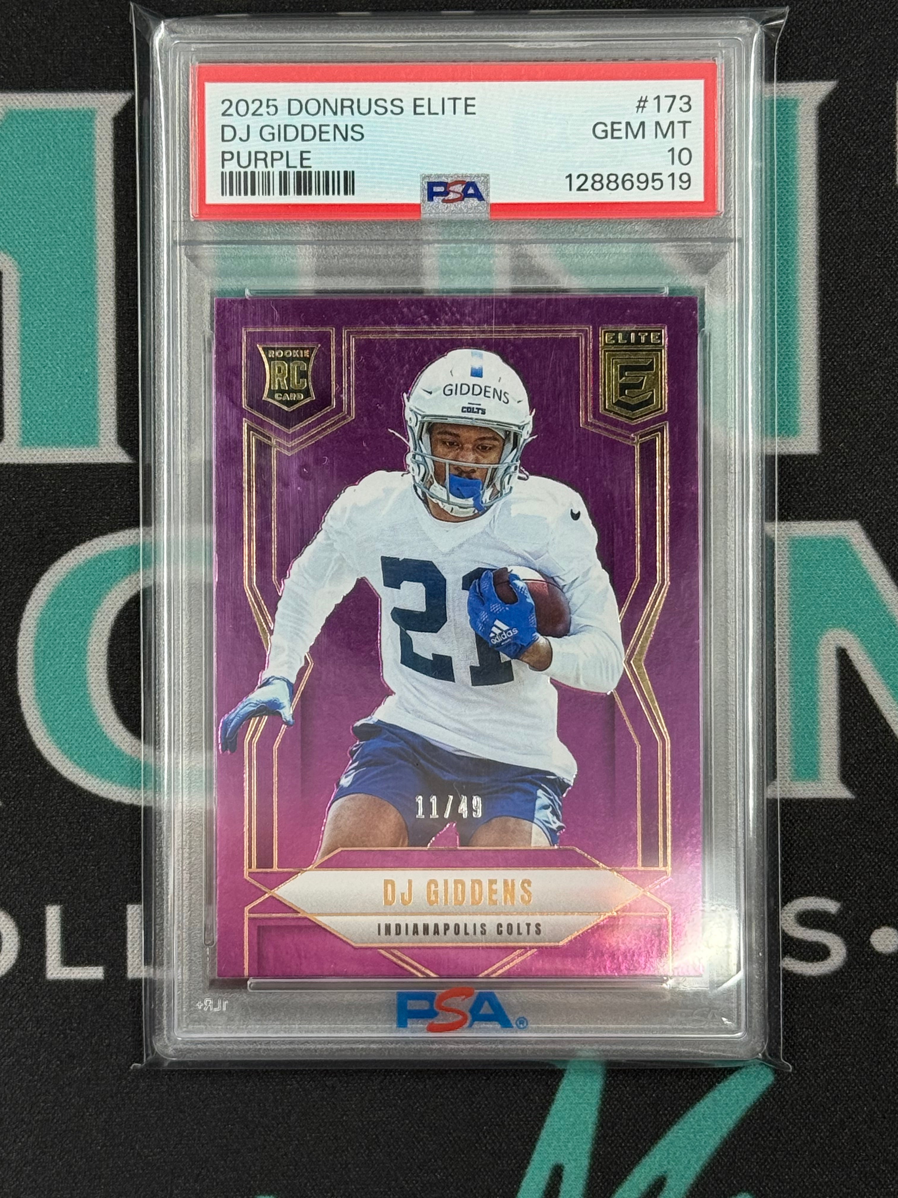 2025 Elite DJ Giddens Purple Rookie Card /49 PSA 10