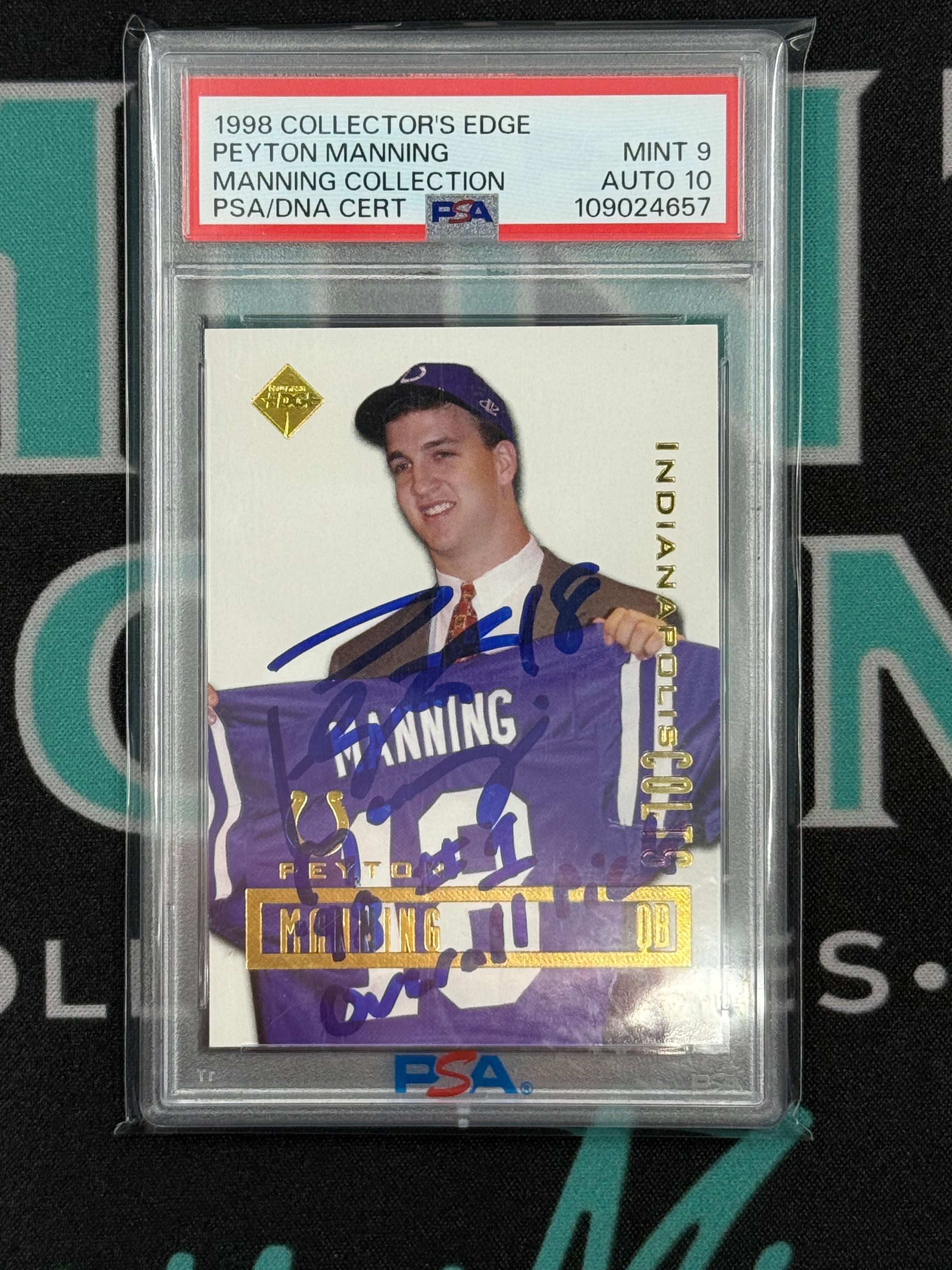 1998 Collector's Edge Peyton Manning On Card-Autograph Manning Collection PSA 9/10
