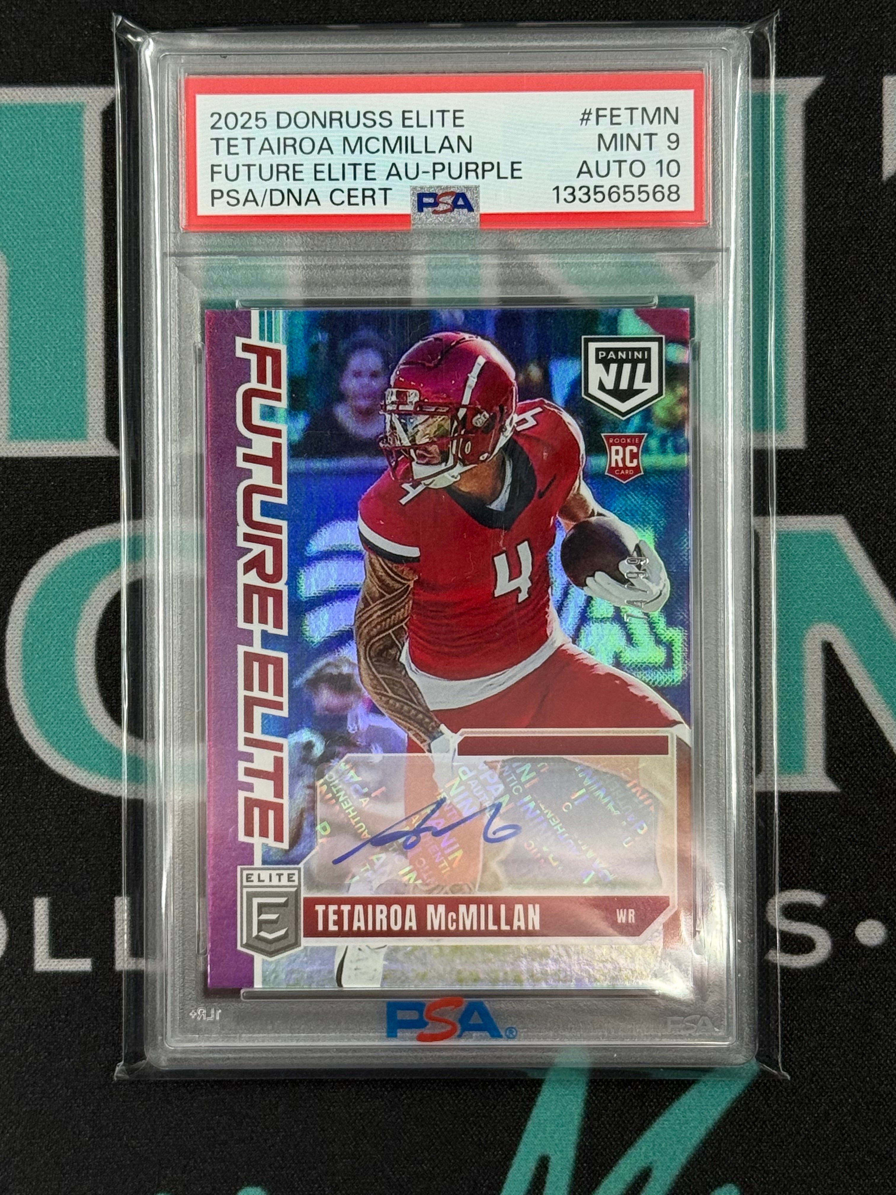 2025 Elite Tetairoa McMillan Future Elite Autograph Purple Rookie Card /99 PSA 9/10