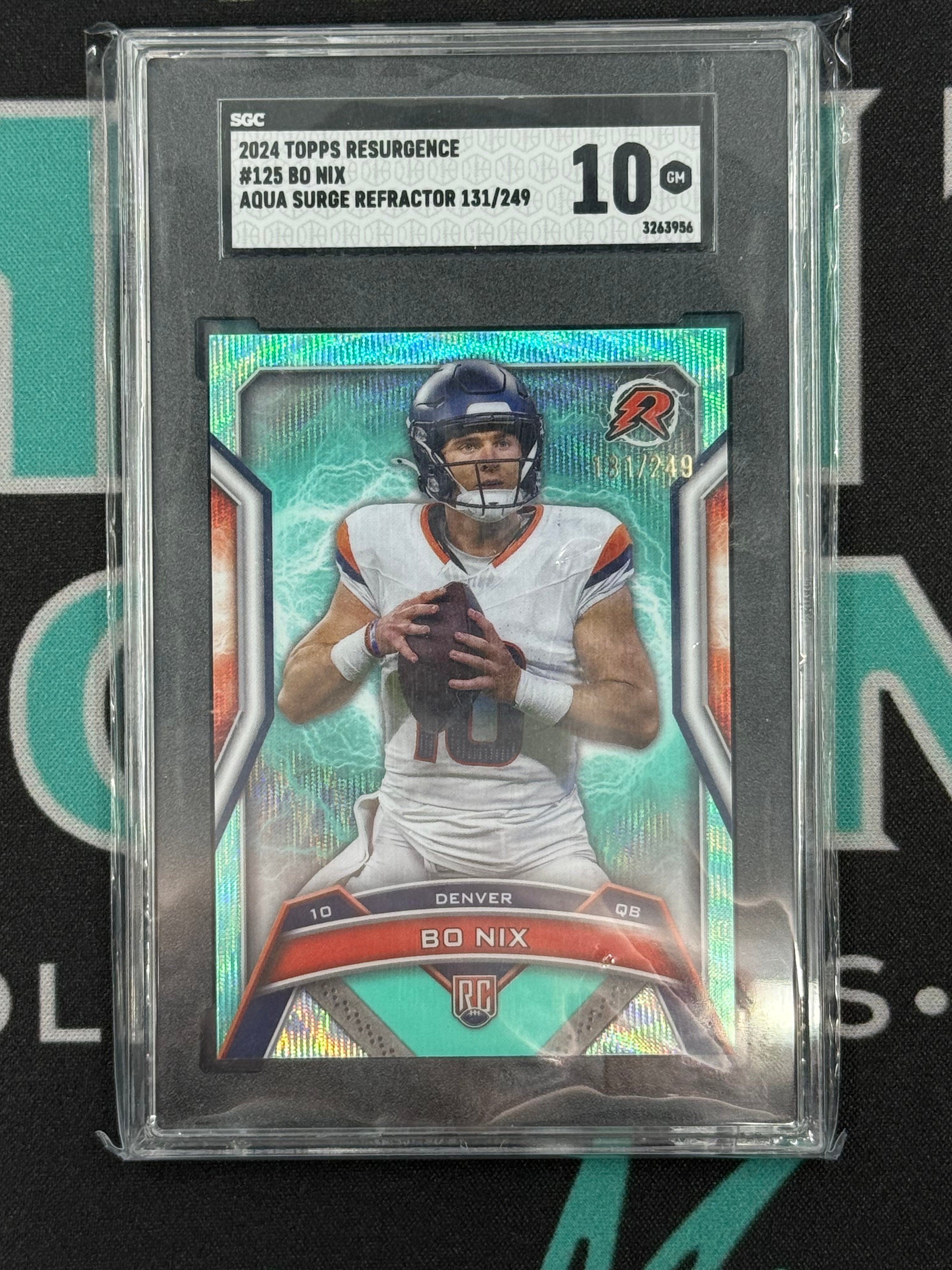 2024 Resurgence Bo Nix Aqua Surge Refractor Rookie Card /249 SGC 10