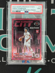 2023 Hoops Amen Thompson City Edition Premium Stock Red Prizm Rookie Card PSA 9