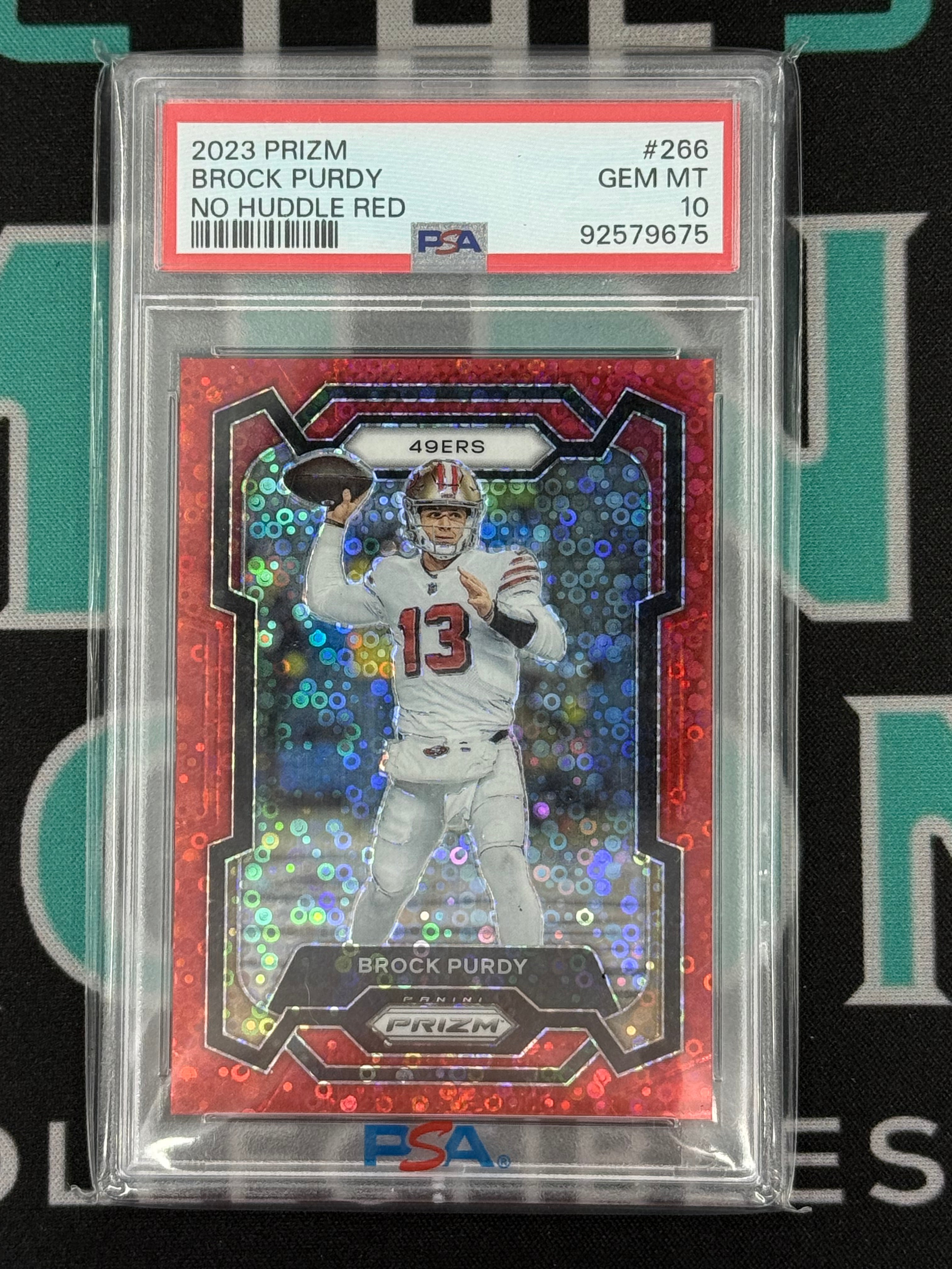 2023 Prizm Brock Purdy No Huddle Red PSA 10