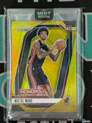 2024 Prizm Kel'el Ware Monopoly Gold Millionaire Shimmer Rookie Card.