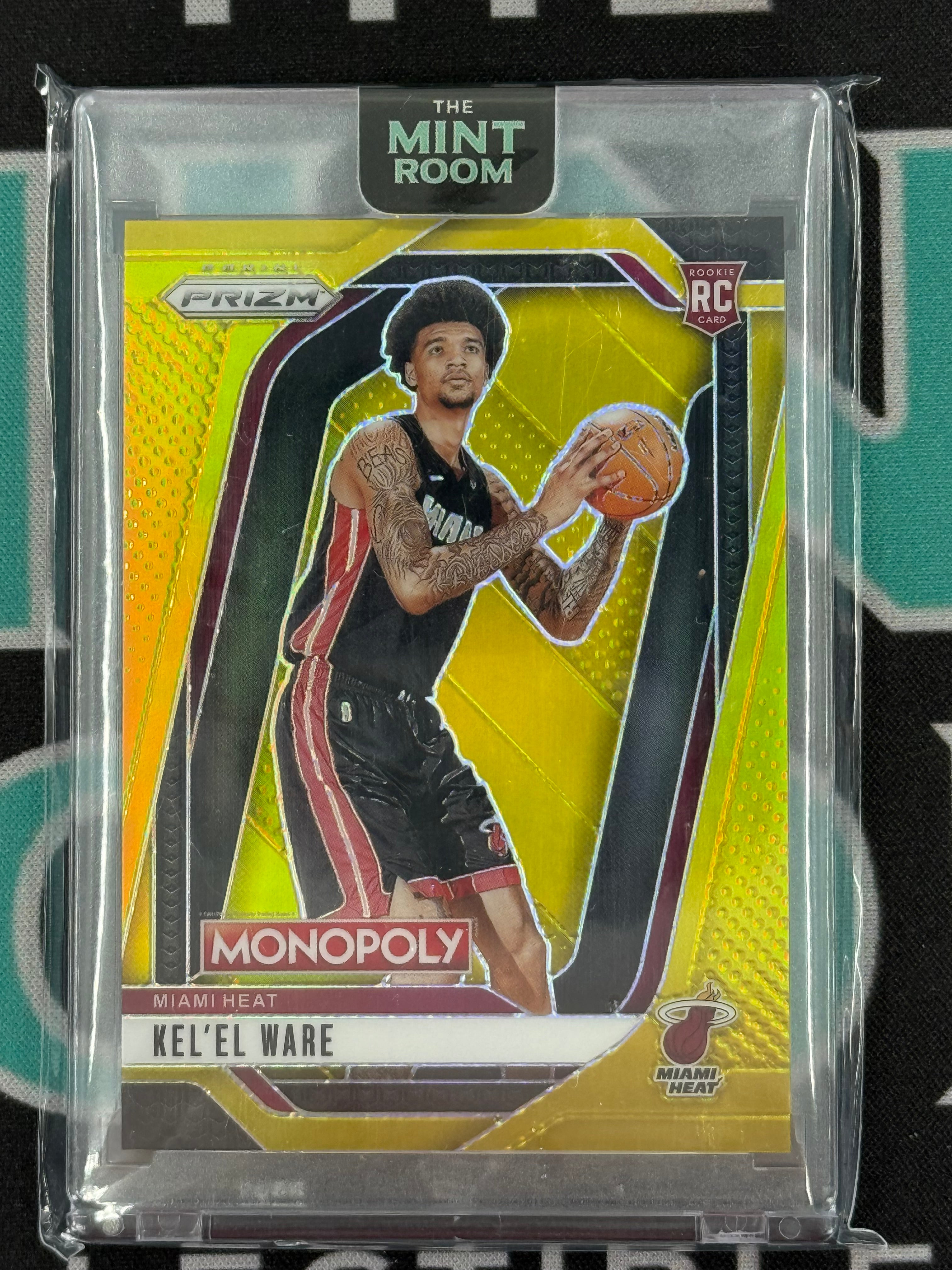 2024 Prizm Kel'el Ware Monopoly Gold Millionaire Shimmer Rookie Card.