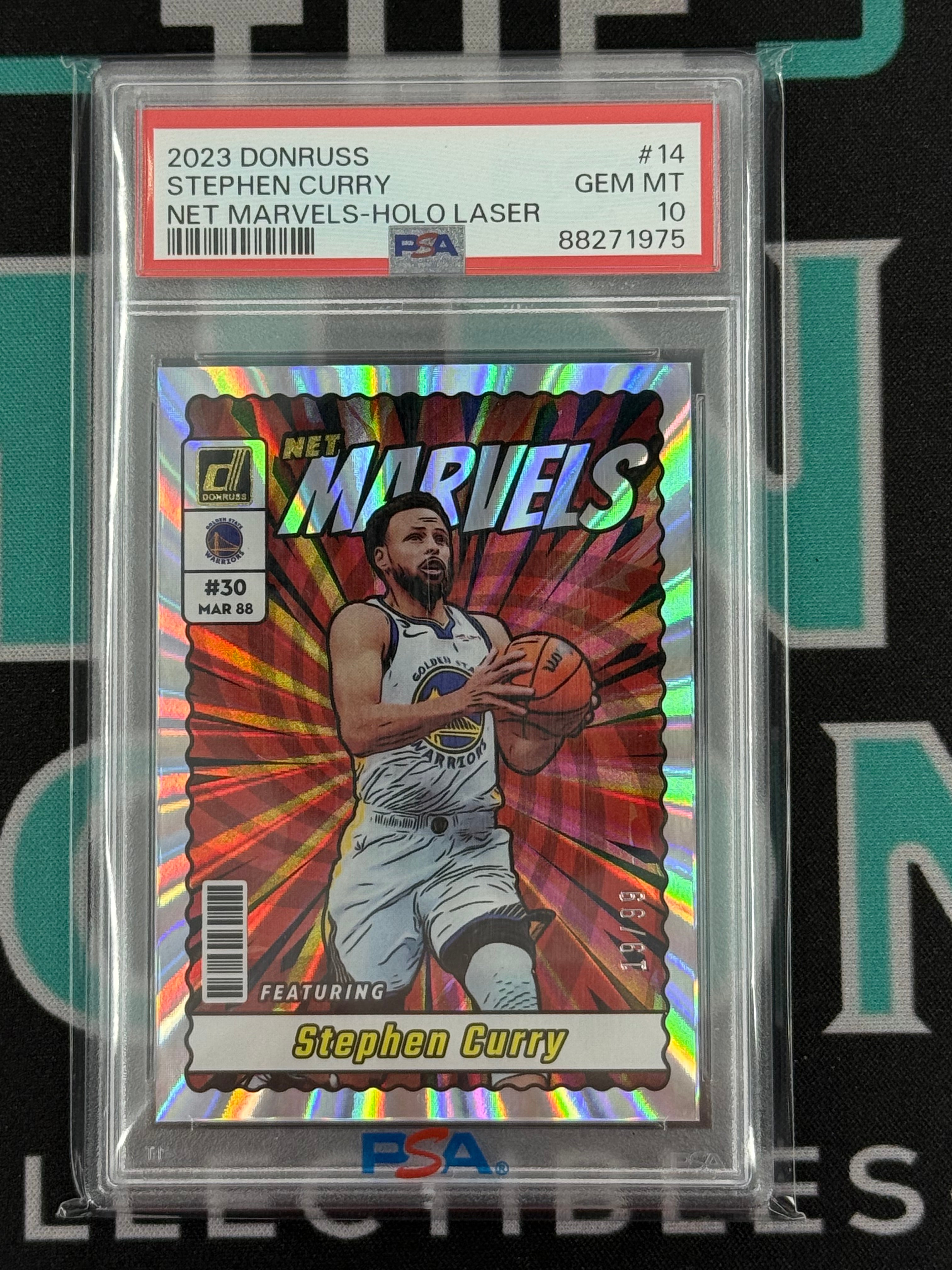2023 Marvels Stephen Curry Net Marvels Holographic Laser /99 PSA 10