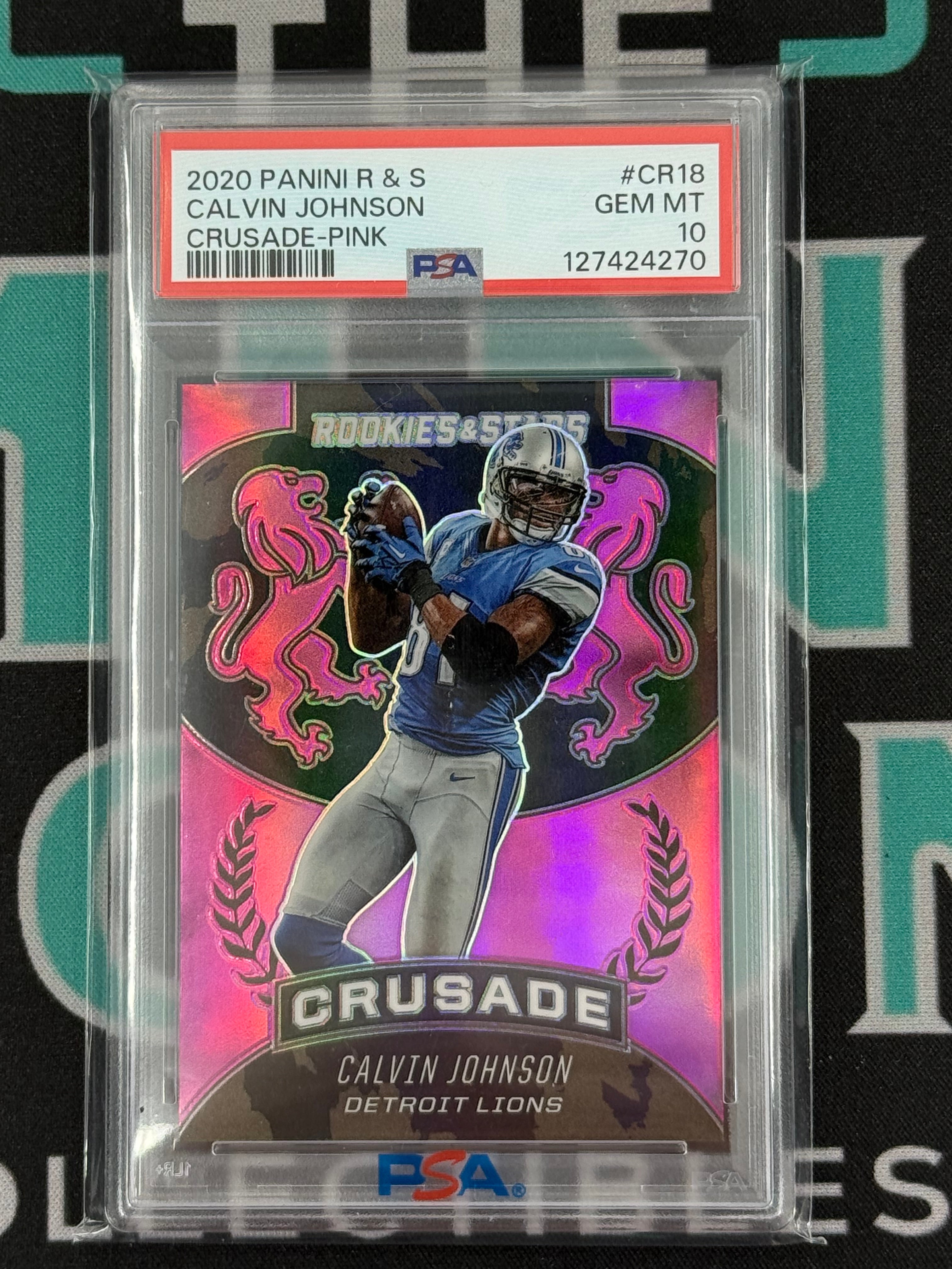 2020 Rookies & Stars Calvin Johnson Pink Crusade /50 PSA 10
