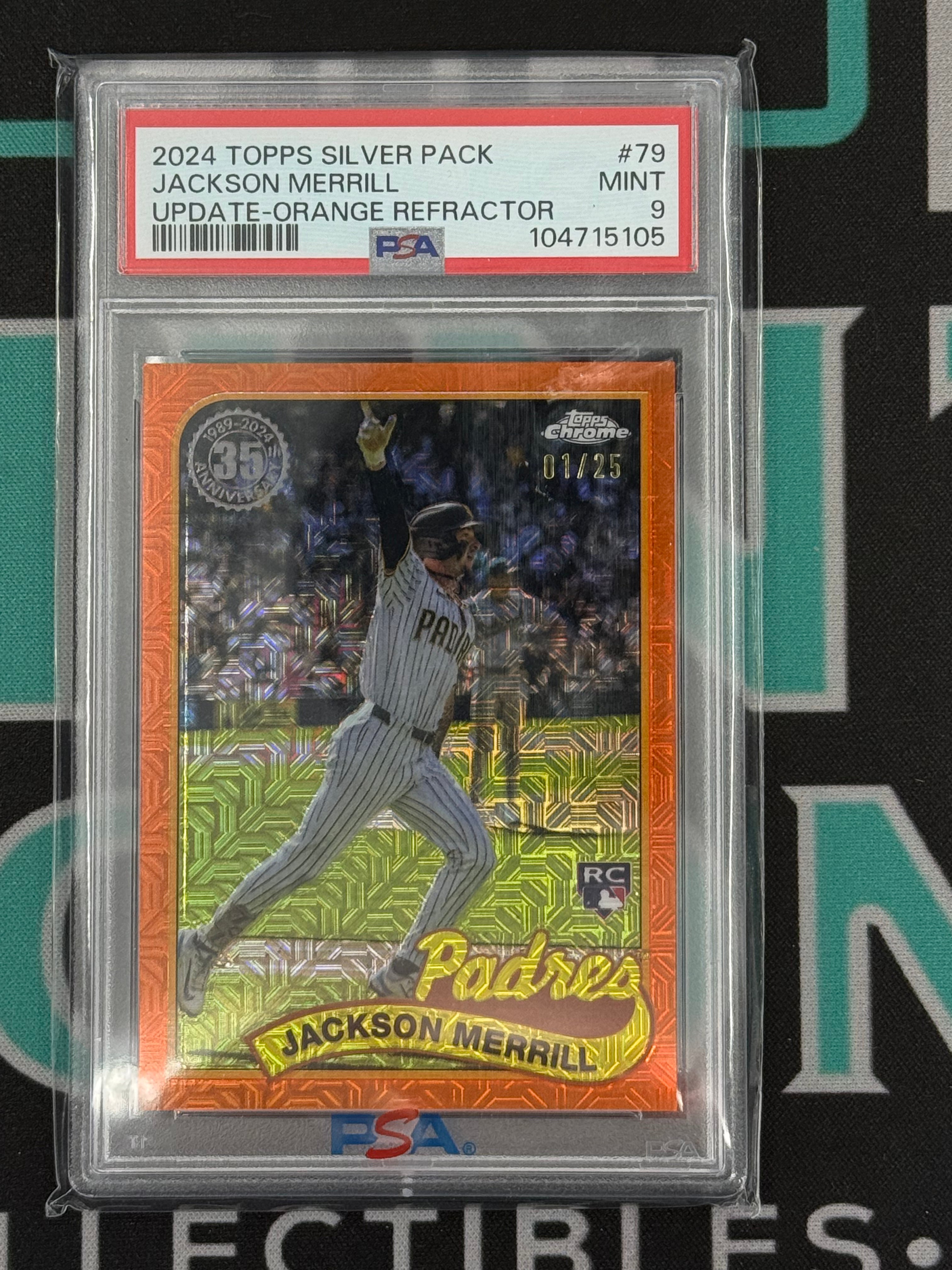 2024 Topps Silver Pack Jackson Merrill Update Orange Refractor 1/25 PSA 9