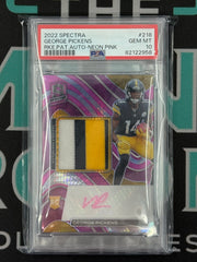 2022 Spectra George Pickens Neon Pink Rookie Patch Auto /25 PSA 10