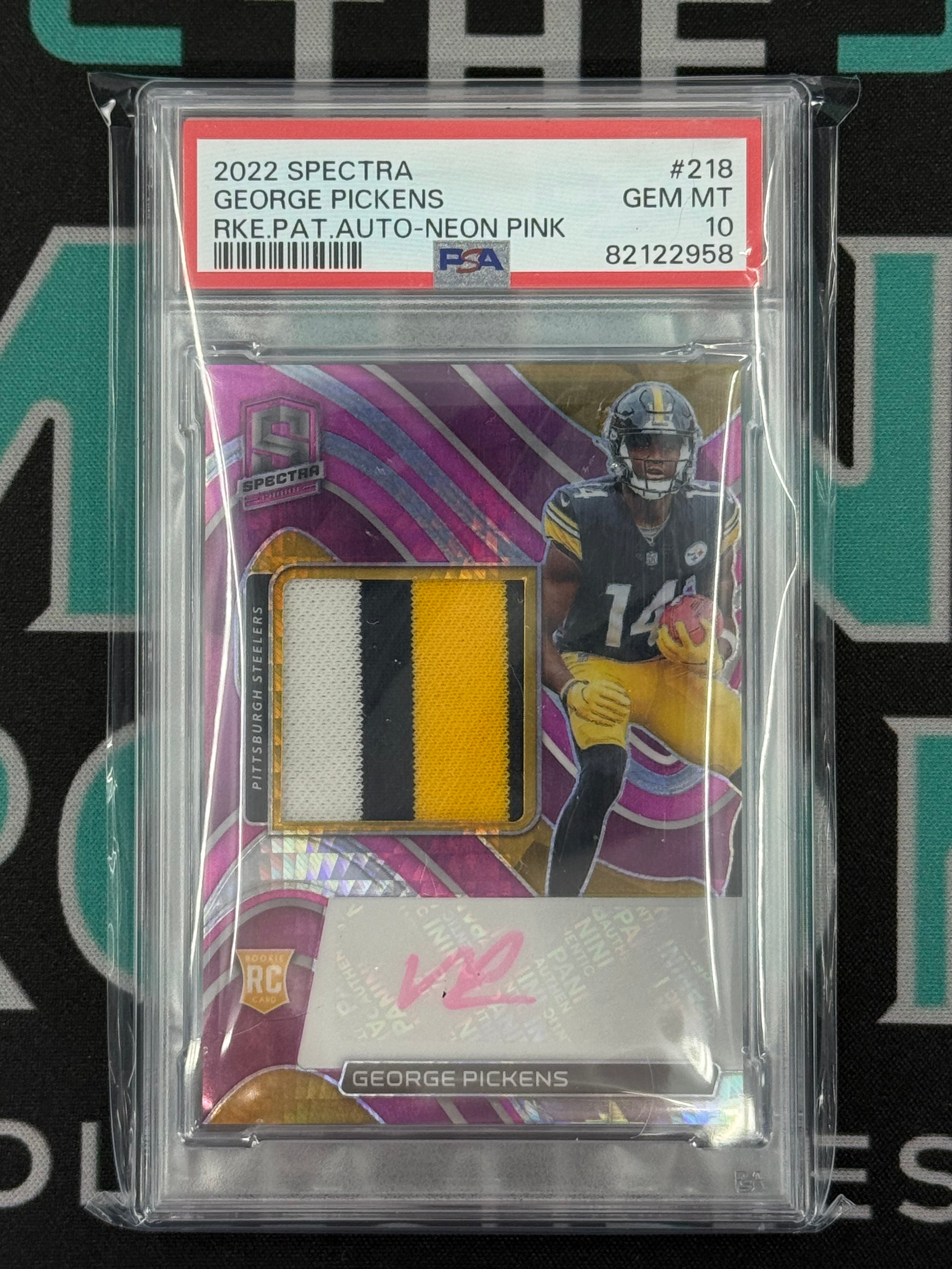 2022 Spectra George Pickens Neon Pink Rookie Patch Auto /25 PSA 10
