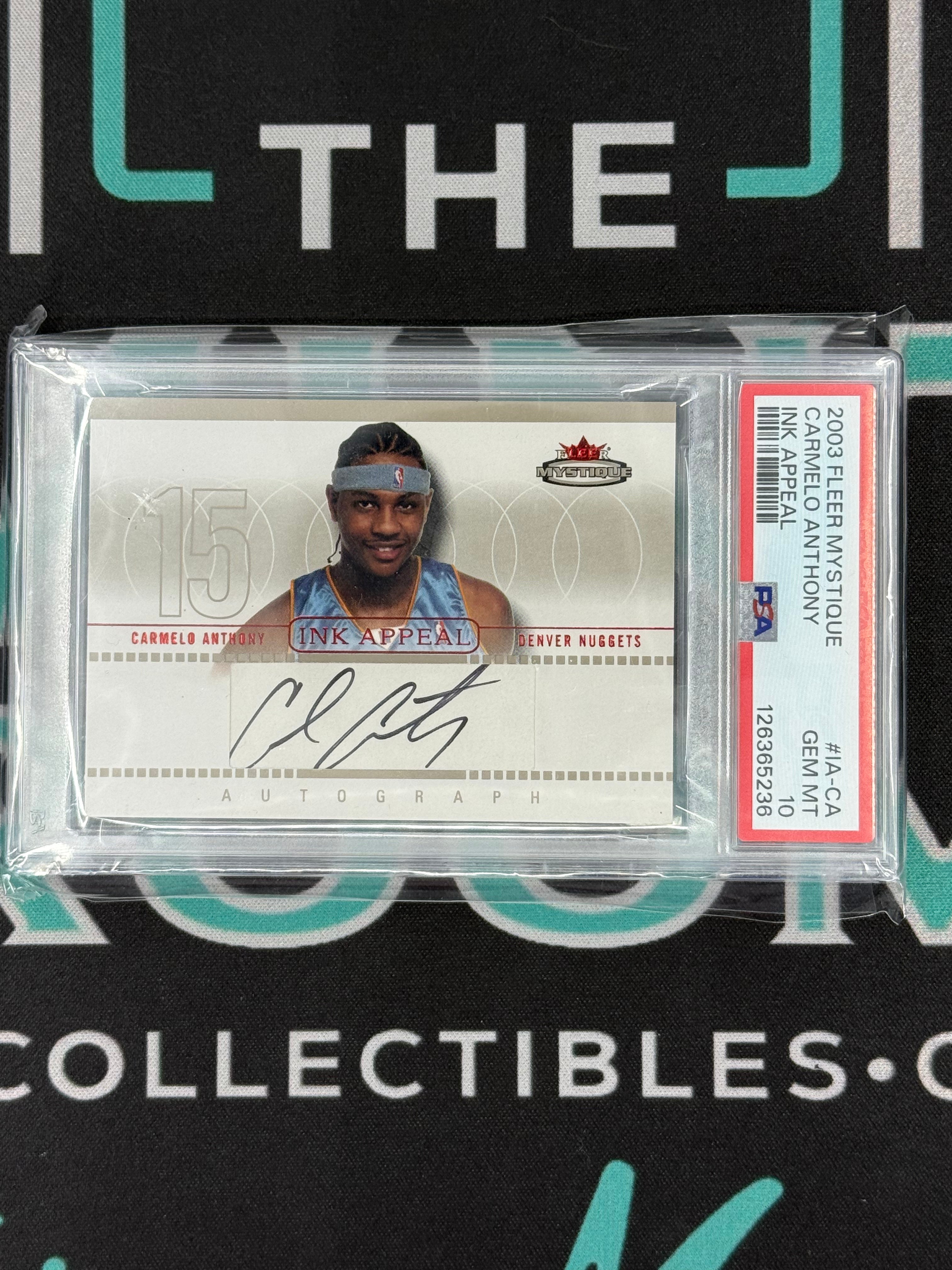 2003 Fleer Mystique Carmelo Anthony Ink Appeal Auto PSA 10