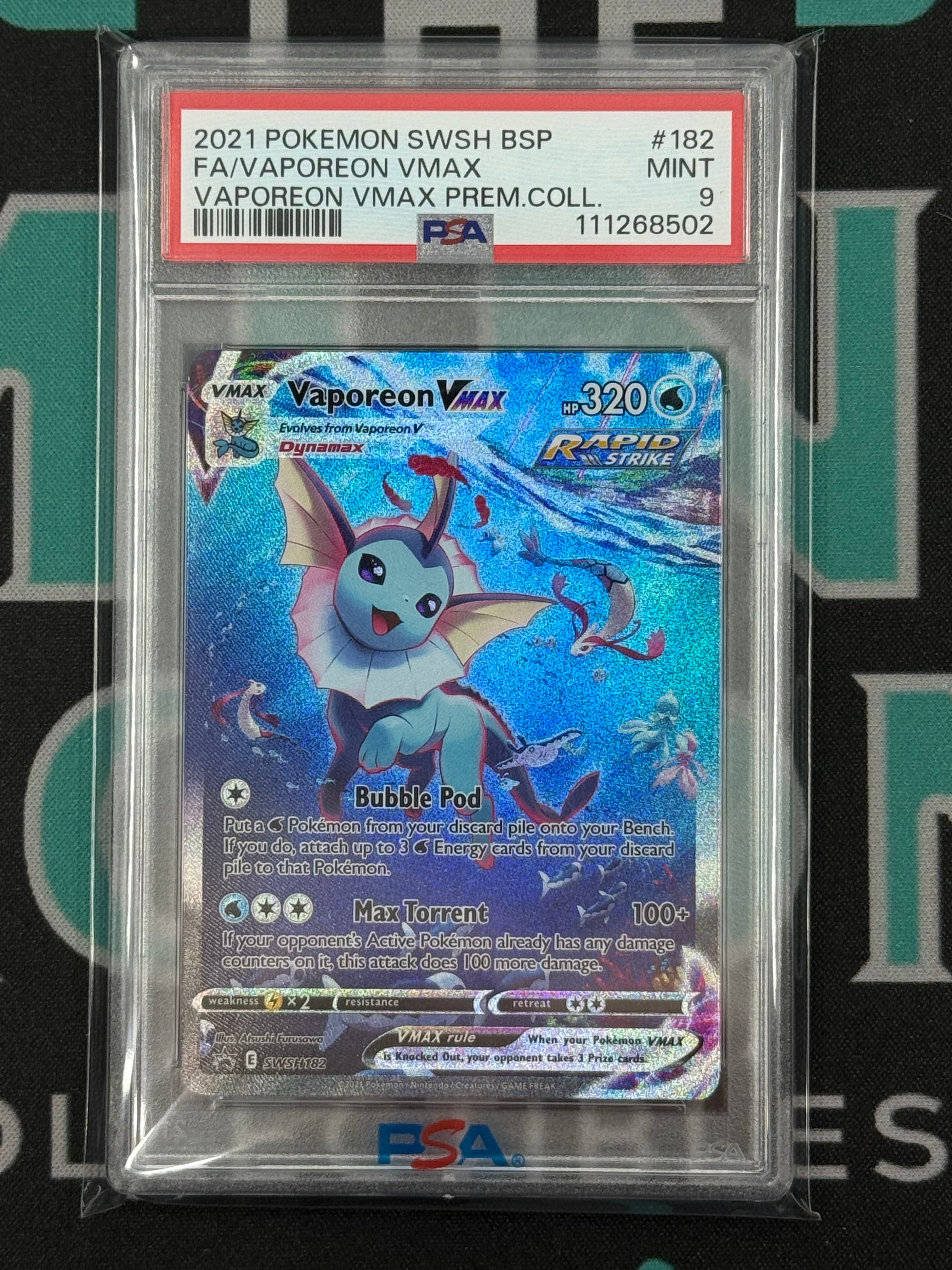 2021 Sword & Shield Vaporeon VMax Black Star Promo PSA 9