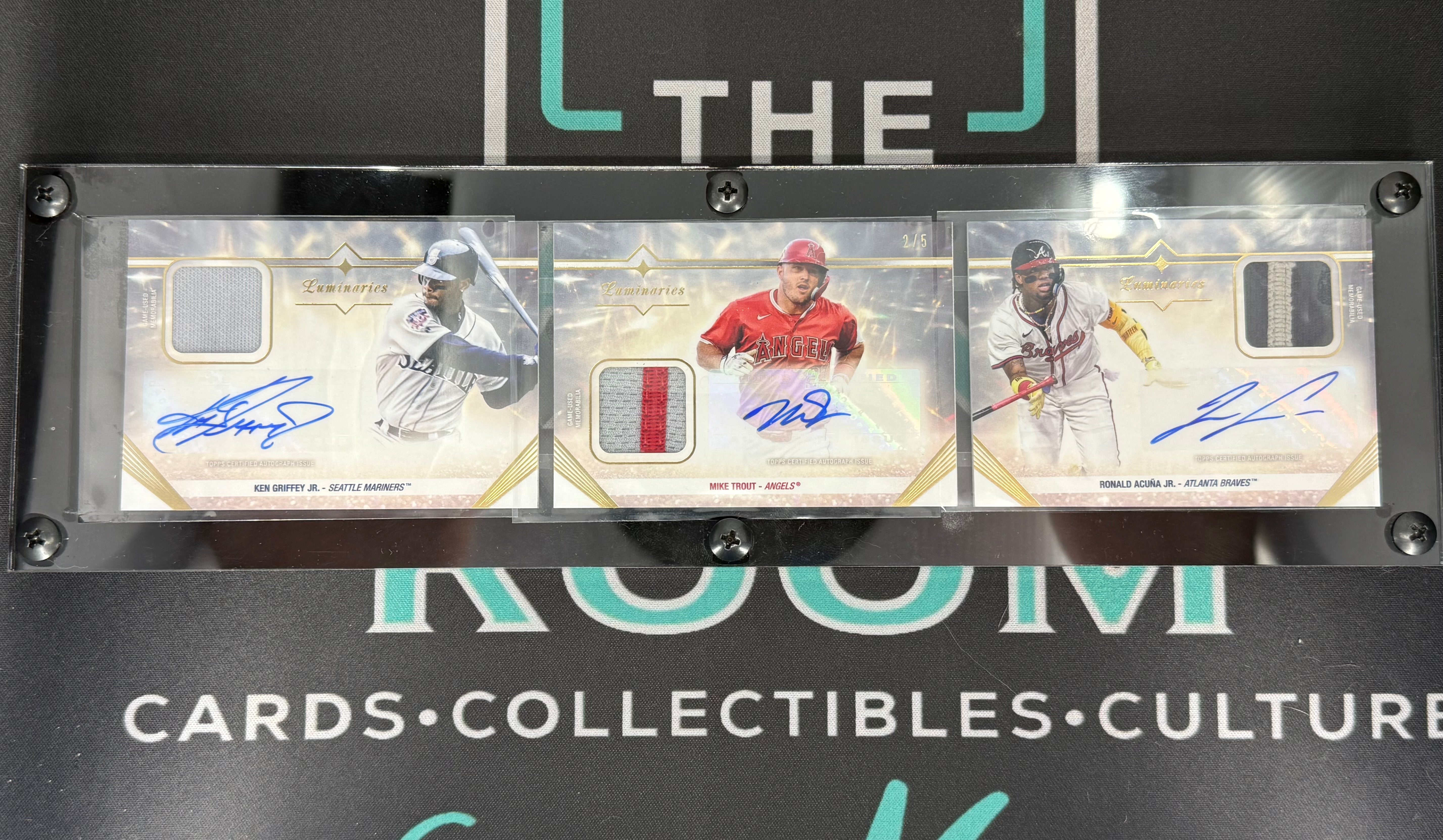 2024 Topps Luminaries Ken Griffey Jr Mike Trout Ronald Acuna Jr Tripple Patch Auto /5