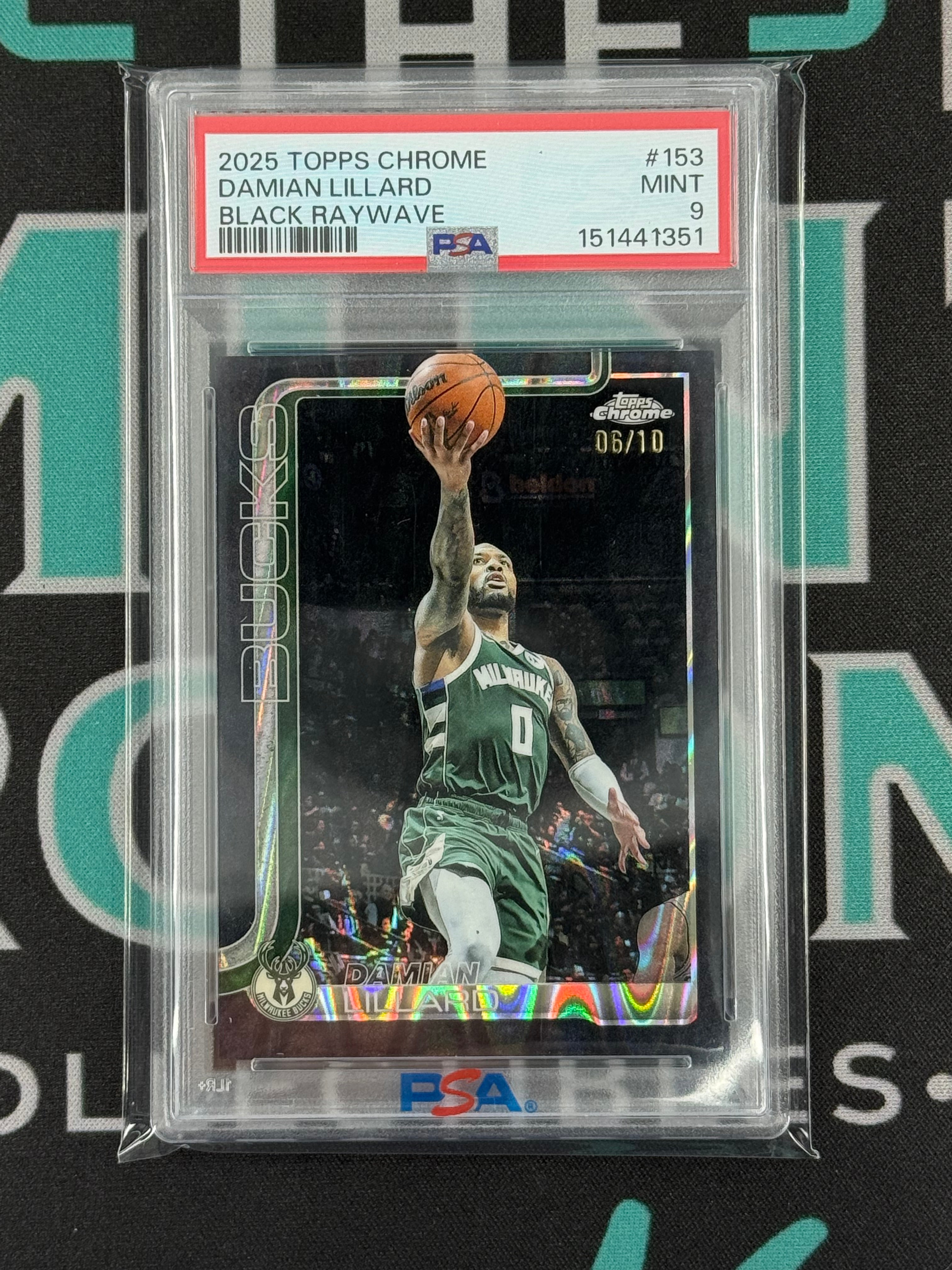 2025 Topps Chrome Damian Lillard Black Raywave /10 PSA 9