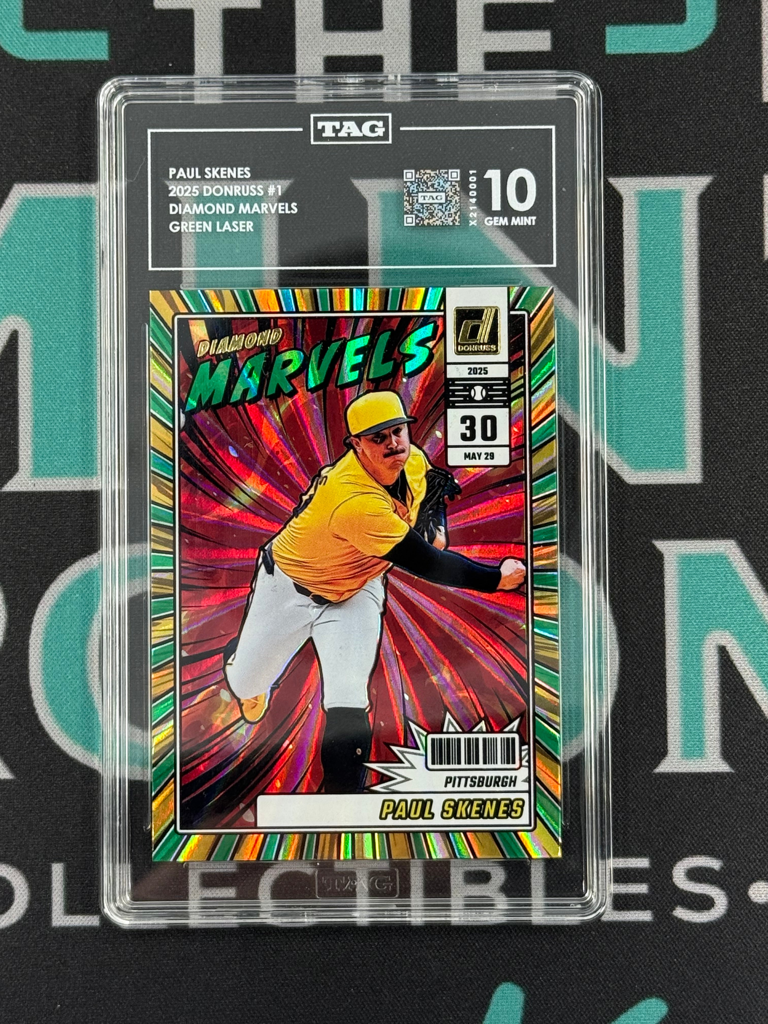 2025 Donruss Paul Skenes Diamond Marvels Green Laser TAG 10