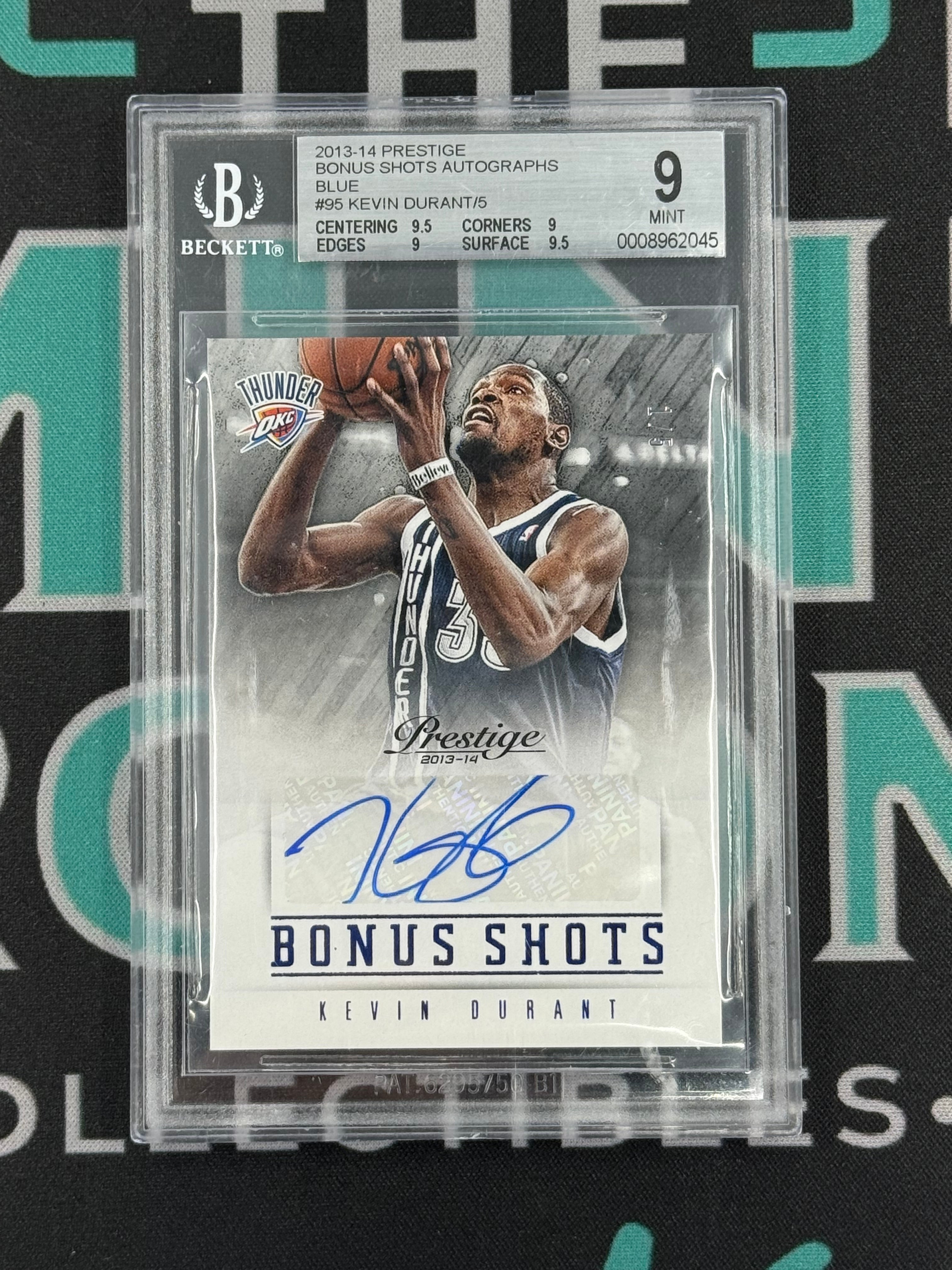 2013 Prestige Kevin Durant Auto Blue 1/5 Bonus Shots BGS 9