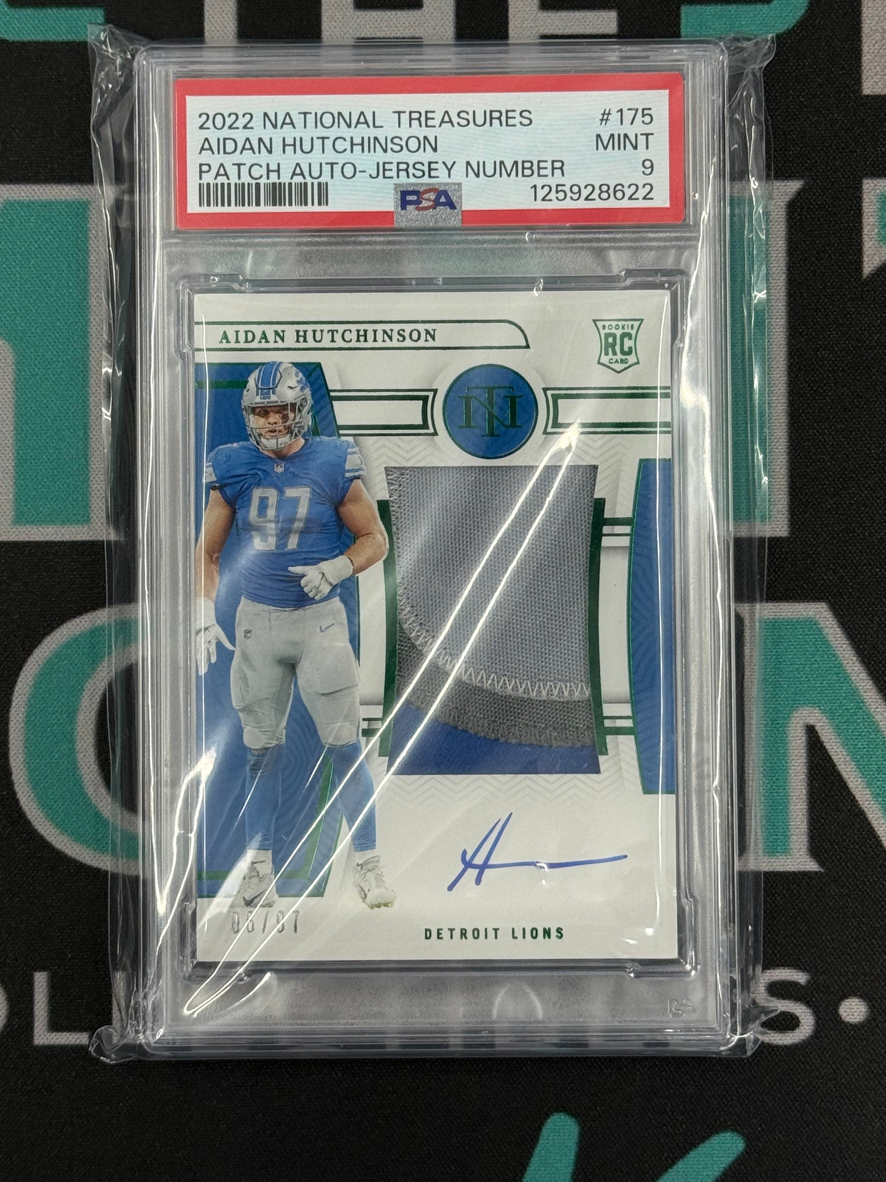 2022 National Treasures Aidan Hutchinson Rookie Patch Auto /97 PSA 9