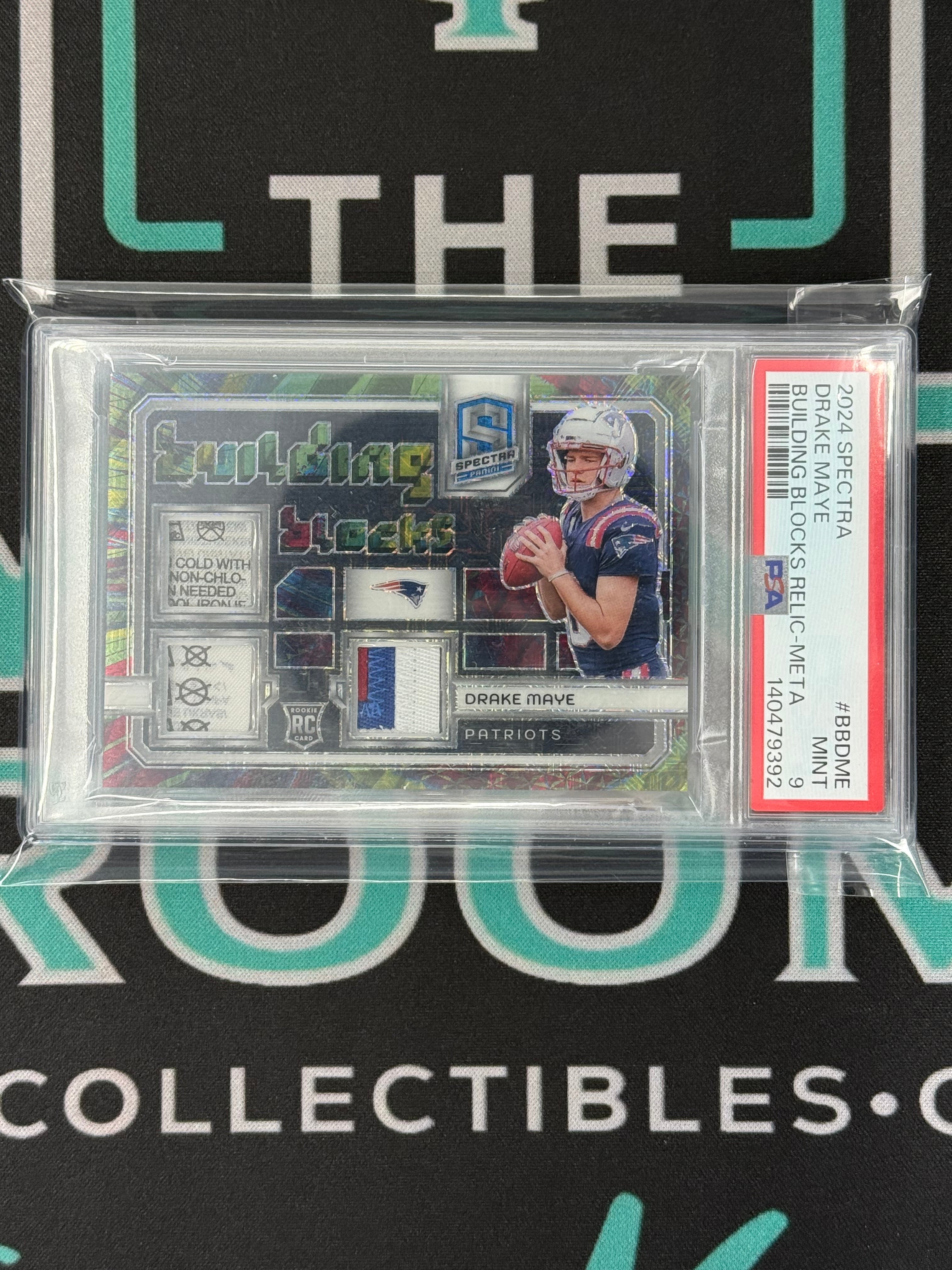 2024 Spectra Drake Maye Building Blocks Relic -Meta /25 PSA 9