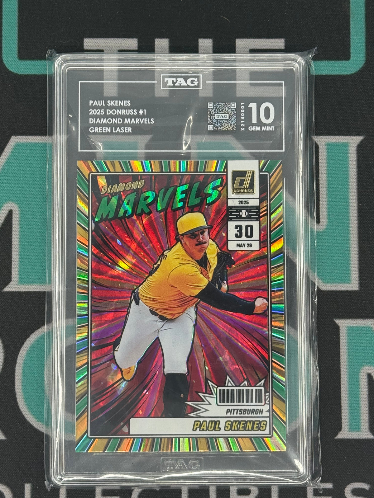 2025 Panini Donruss Green Laser Diamond Marvels Paul Skenes TAG 10