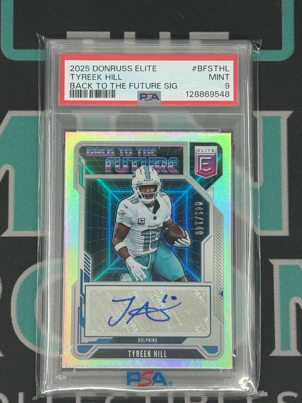 2025 Panini Elite Back To The Future Tyreek Hill Auto /149 PSA 9