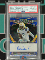 2024 Prizm Draft Picks Brian Thomas Jr. Blue Ice Rookie Auto /75 PSA 8 Auto 10